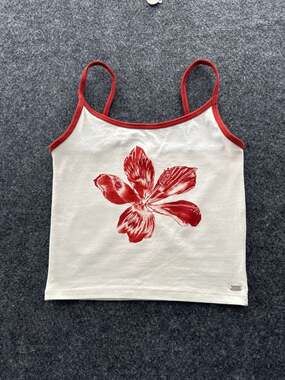 Pacific Republic Red Flower Graphic Cami Tank Top Size S